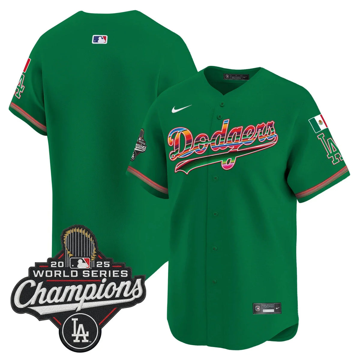 Men's Dodgers Mexico 2025 World Series Champions Jersey in Green
