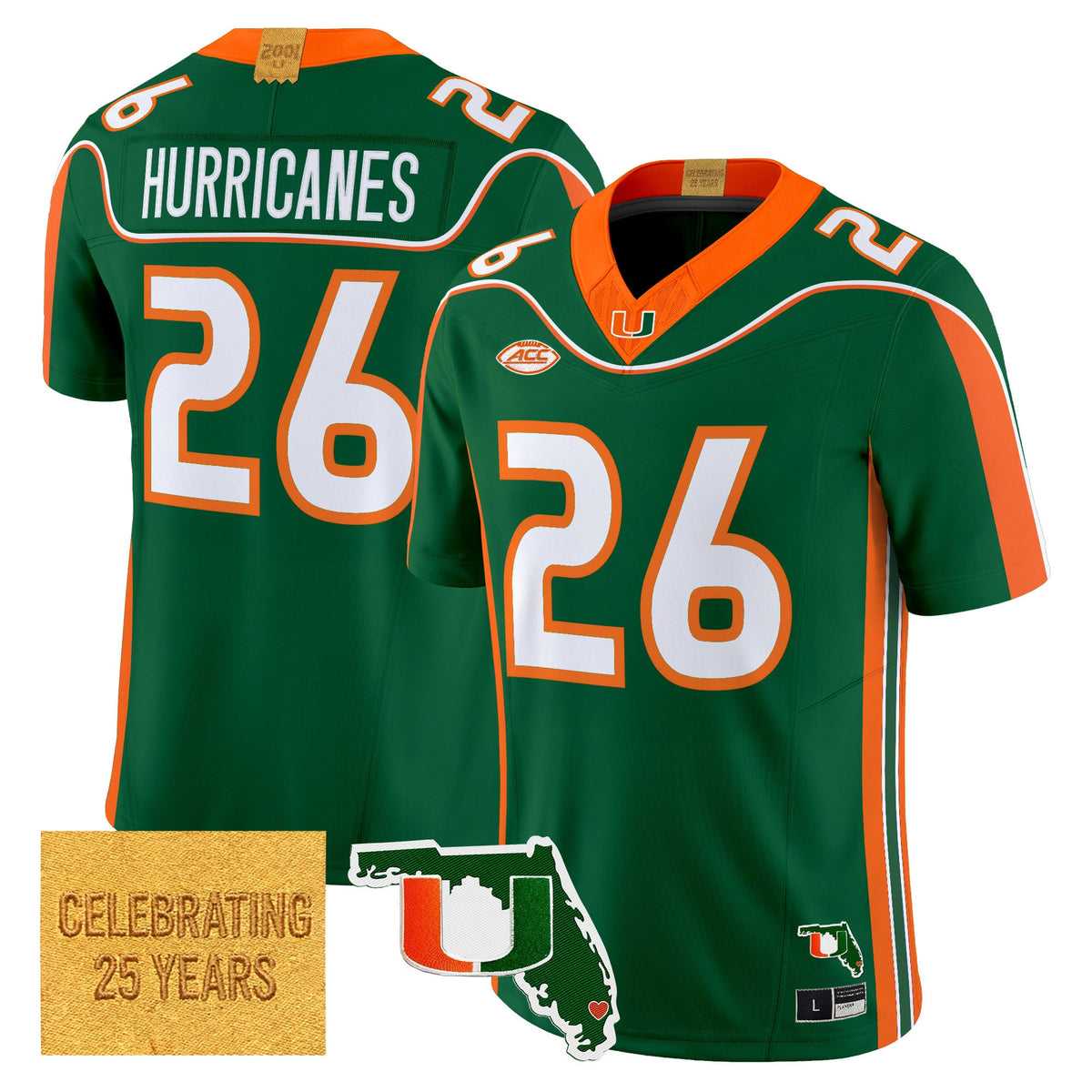 Men's Miami Hurricanes 2001 Throwback Vapor Limited Jersey - Florida Patch - All Stitched