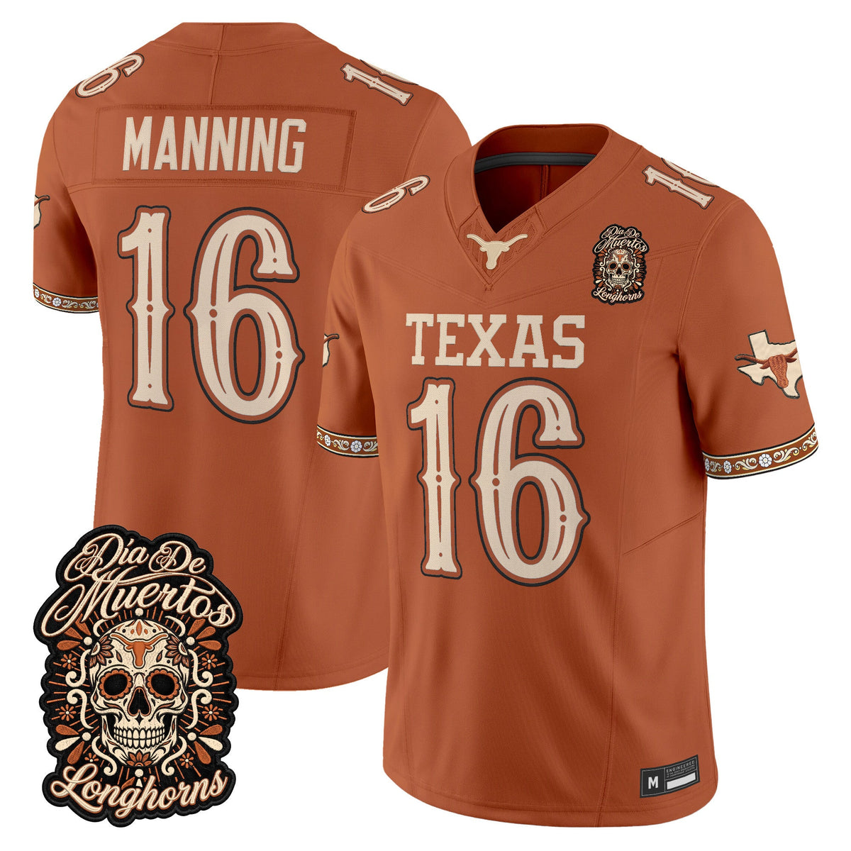 Men's Texas Longhorns Día de los Muertos Vapor Limited Jersey - All Stitched - TEXAS ORANGE - ARCH MANNING