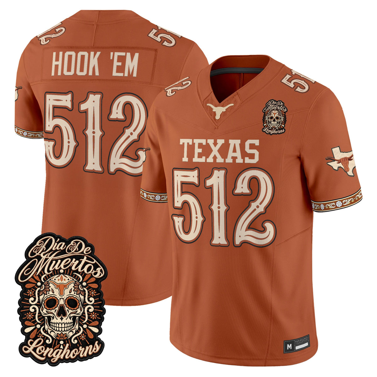 Men's Texas Longhorns Día de los Muertos Vapor Limited Jersey - All Stitched - TEXAS ORANGE - HOOK 'EM 512