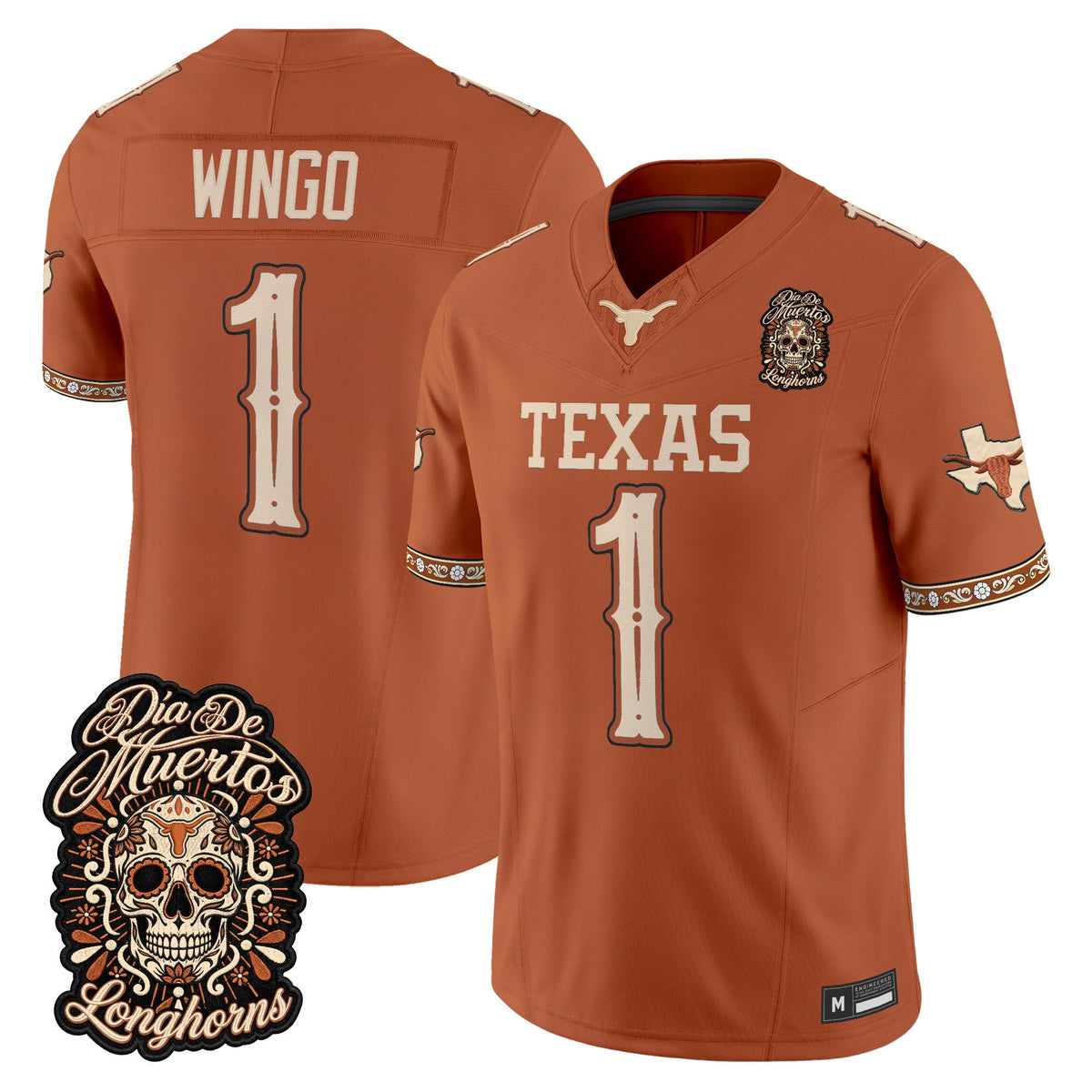 Men's Texas Longhorns Día de los Muertos Vapor Limited Jersey - All Stitched - TEXAS ORANGE - RYAN WINGO