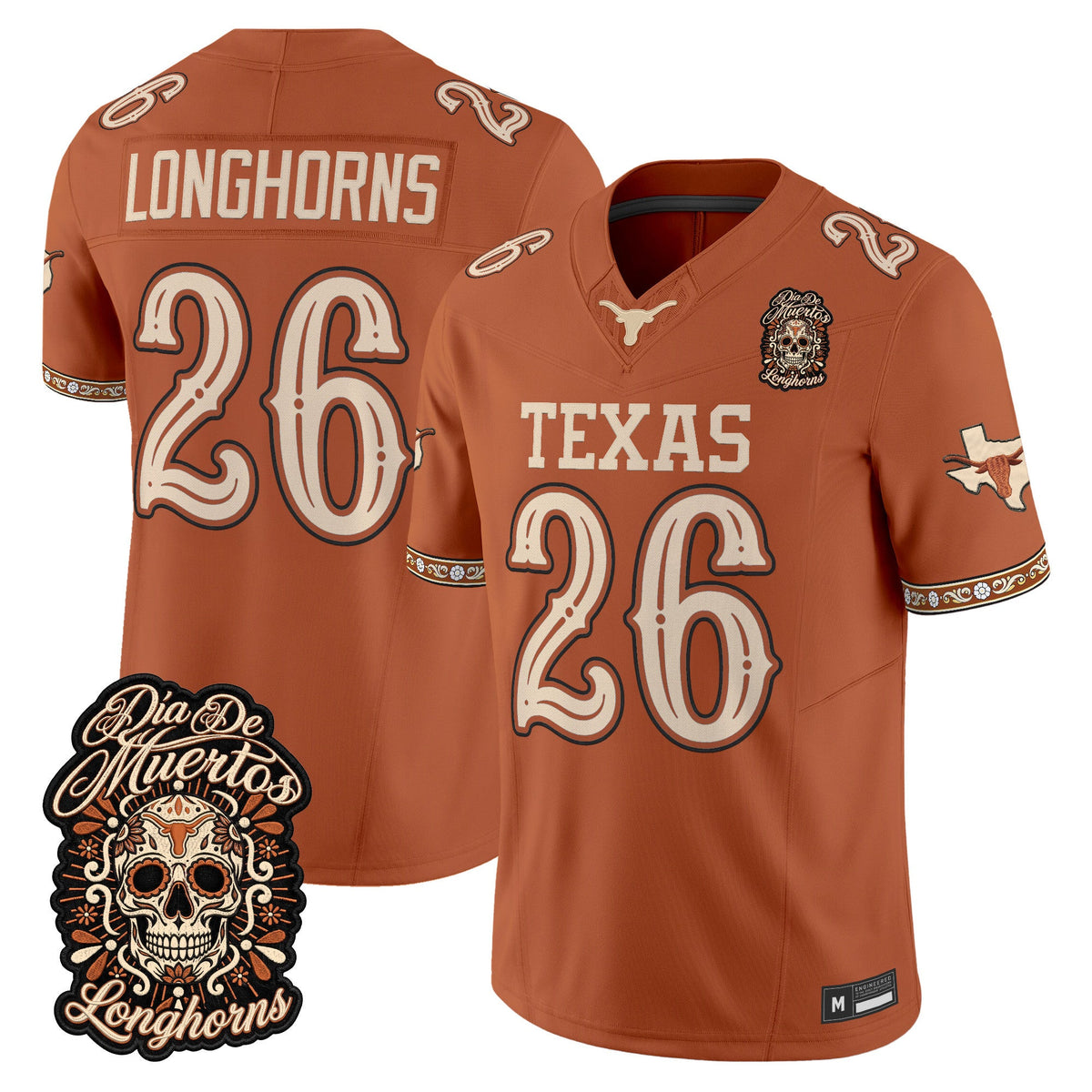 Men's Texas Longhorns Día de los Muertos Vapor Limited Jersey - All Stitched - TEXAS ORANGE - #26 LONGHORNS