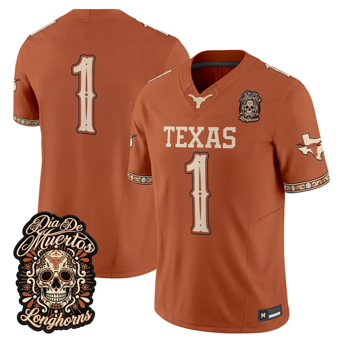 Men's Texas Longhorns Día de los Muertos Vapor Limited Jersey - All Stitched - TEXAS ORANGE - #1 TEAM