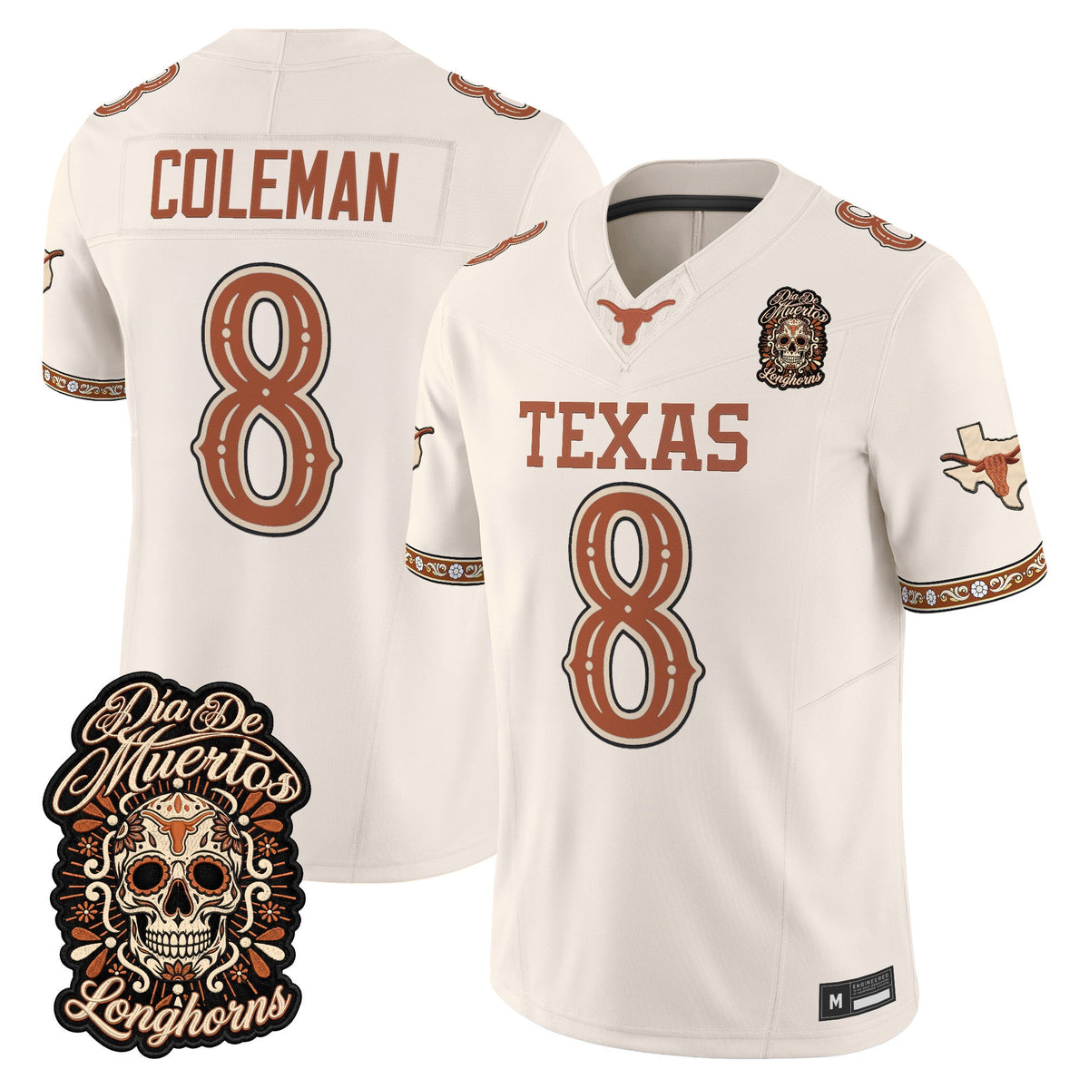 Men's Texas Longhorns Día de los Muertos Vapor Limited Jersey - All Stitched - BONE - CAM COLEMAN