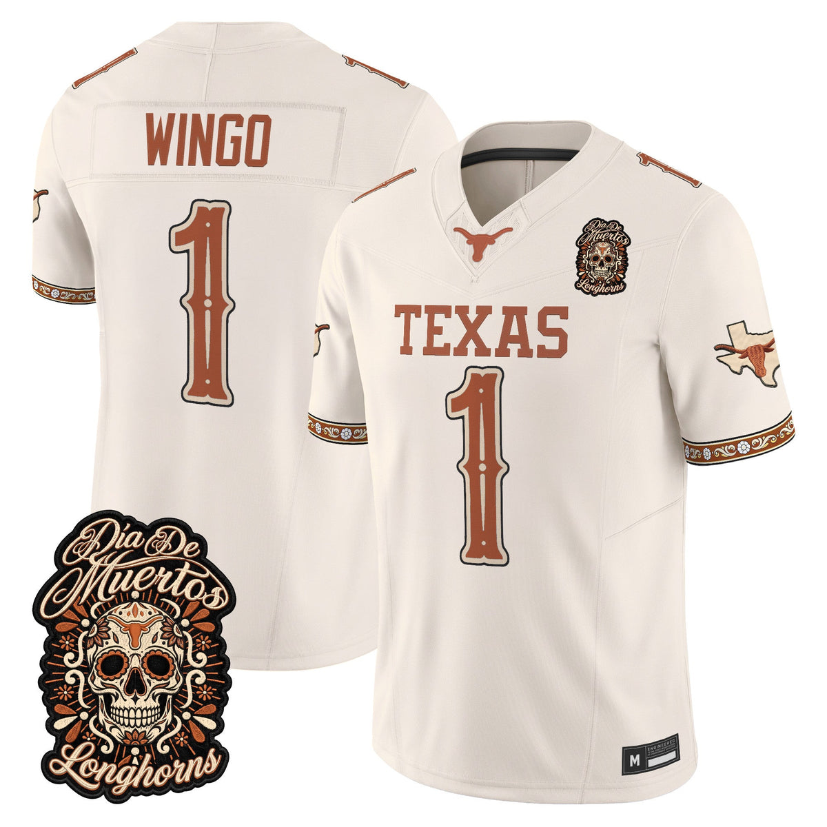 Men's Texas Longhorns Día de los Muertos Vapor Limited Jersey - All Stitched - BONE - RYAN WINGO