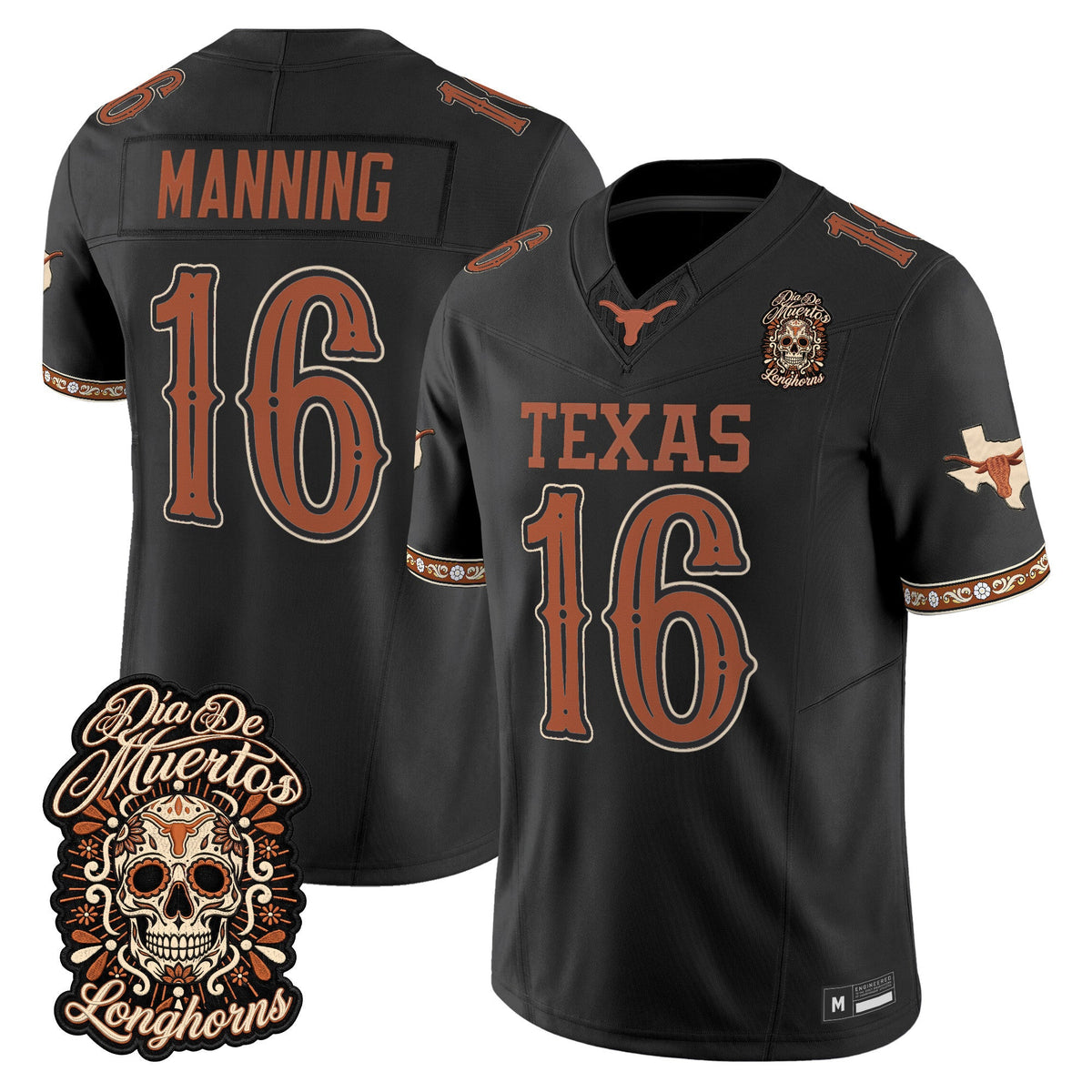 Men's Texas Longhorns Día de los Muertos Vapor Limited Jersey - All Stitched - BLACK - ARCH MANNING