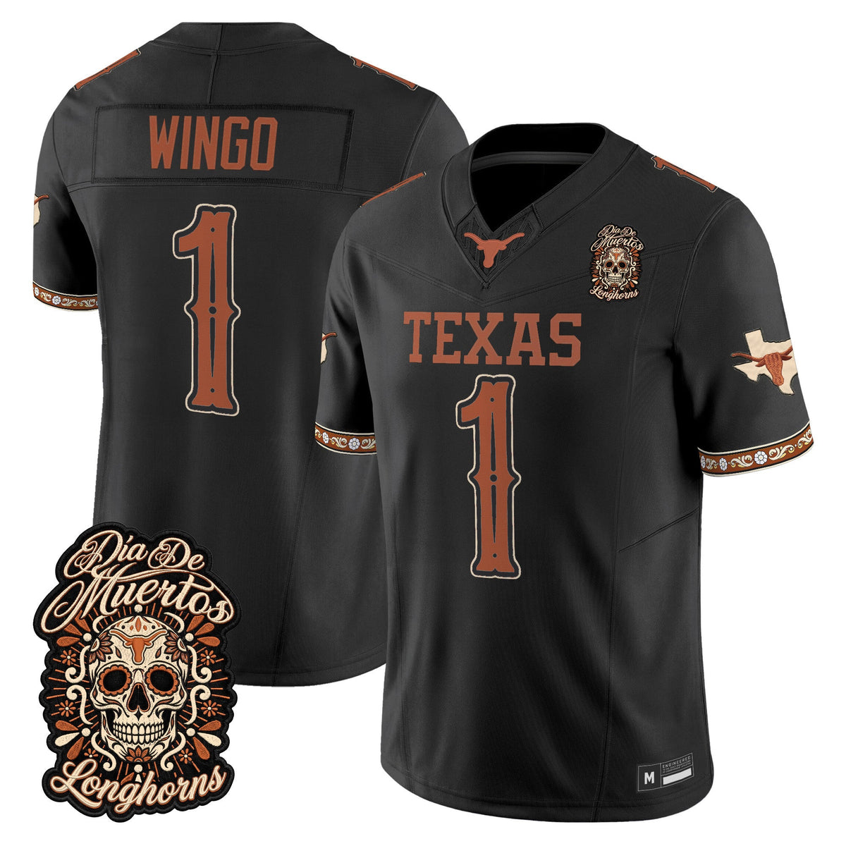 Men's Texas Longhorns Día de los Muertos Vapor Limited Jersey - All Stitched - BLACK - RYAN WINGO