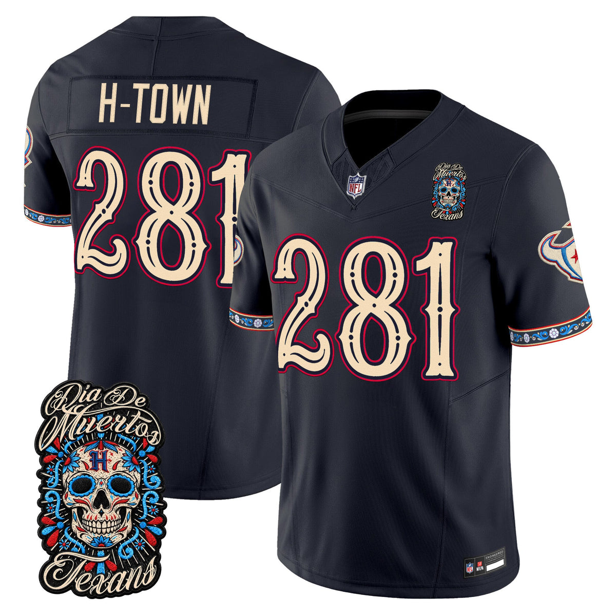Men's Houston Texans Día de los Muertos Vapor Limited Jersey - All Stitched - Navy - H‑Town 281