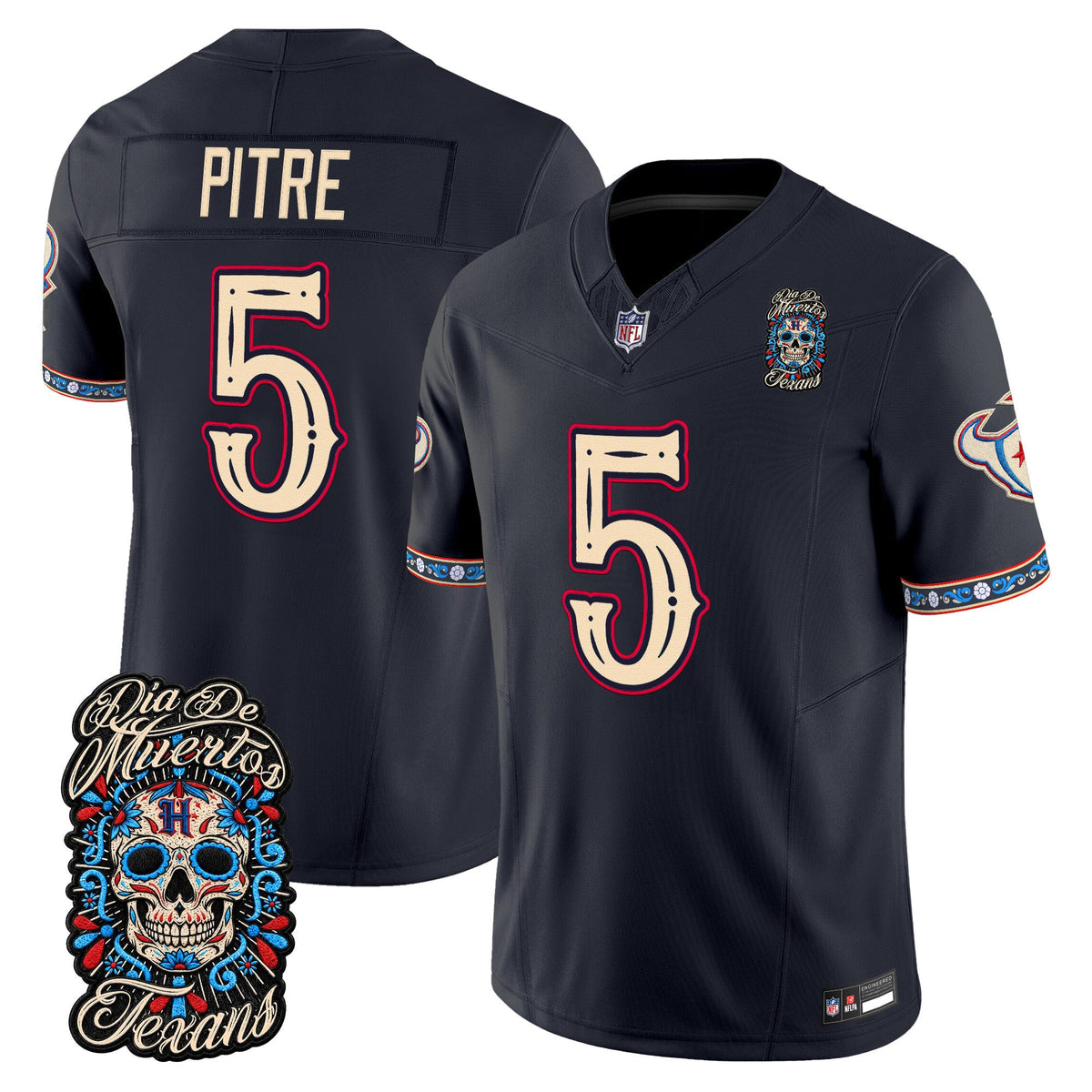 Men's Houston Texans Día de los Muertos Vapor Limited Jersey - All Stitched - Navy - Jalen Pitre