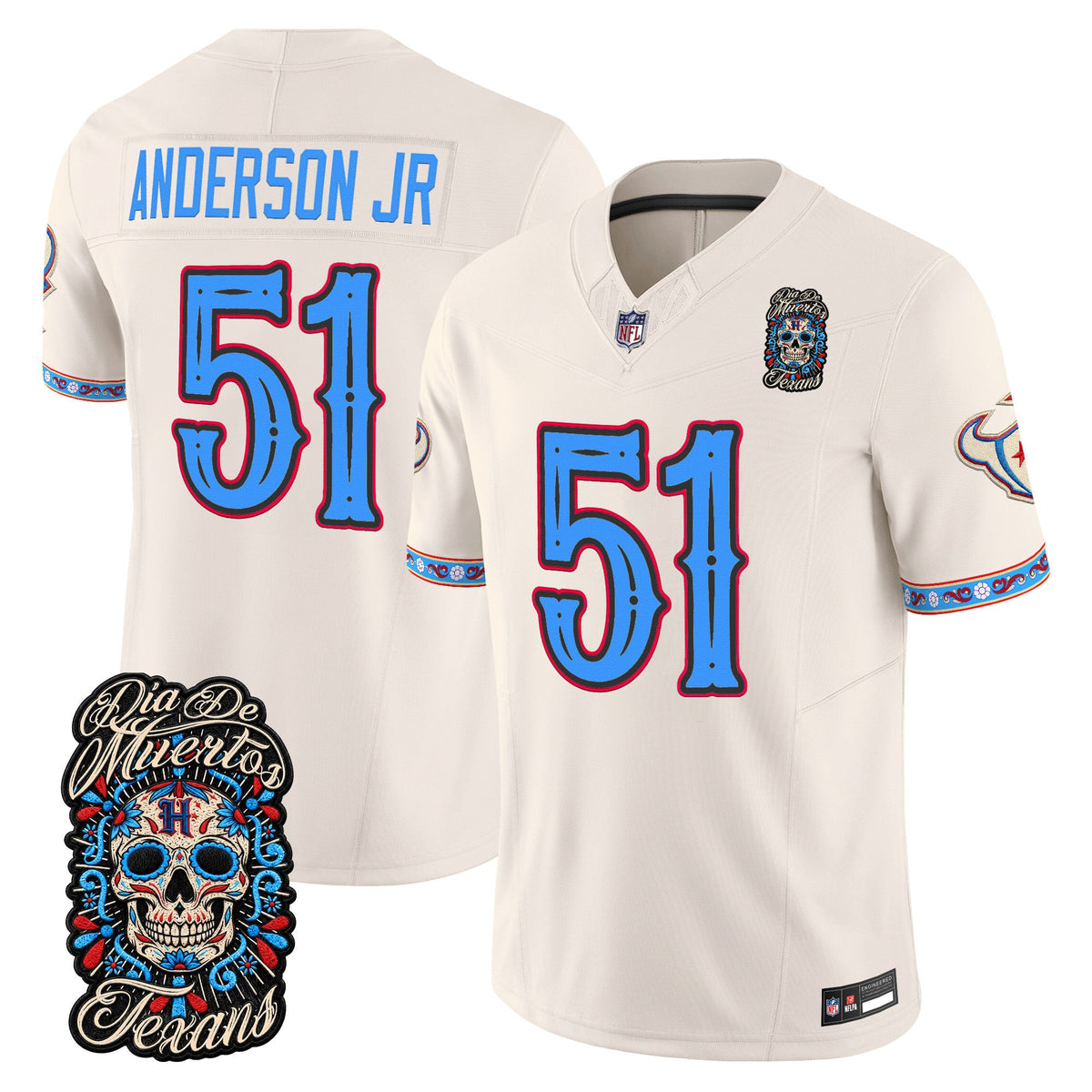 Men's Houston Texans Día de los Muertos Vapor Limited Jersey - All Stitched - Bone - Will Anderson Jr.