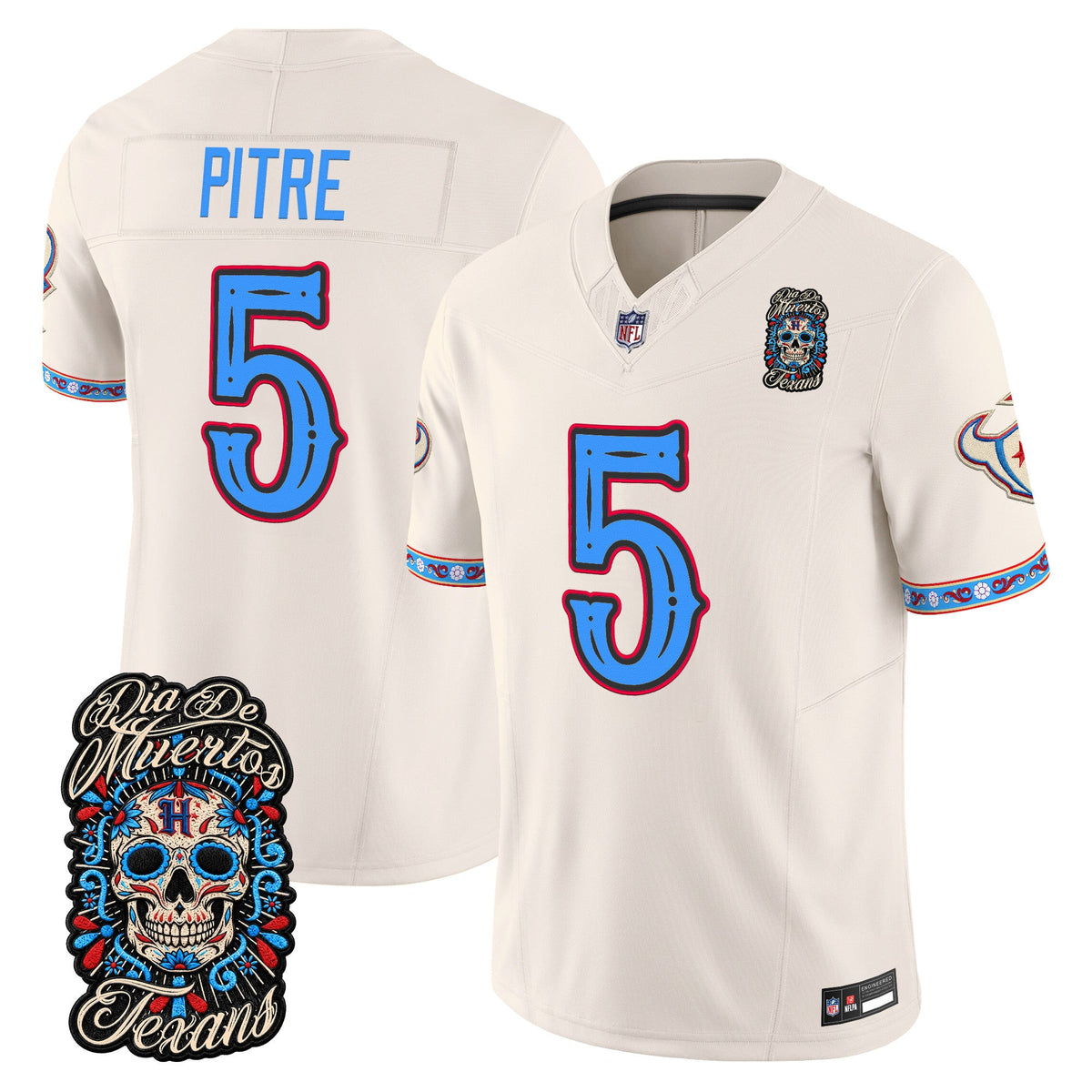 Men's Houston Texans Día de los Muertos Vapor Limited Jersey - All Stitched - Bone - Jalen Pitre