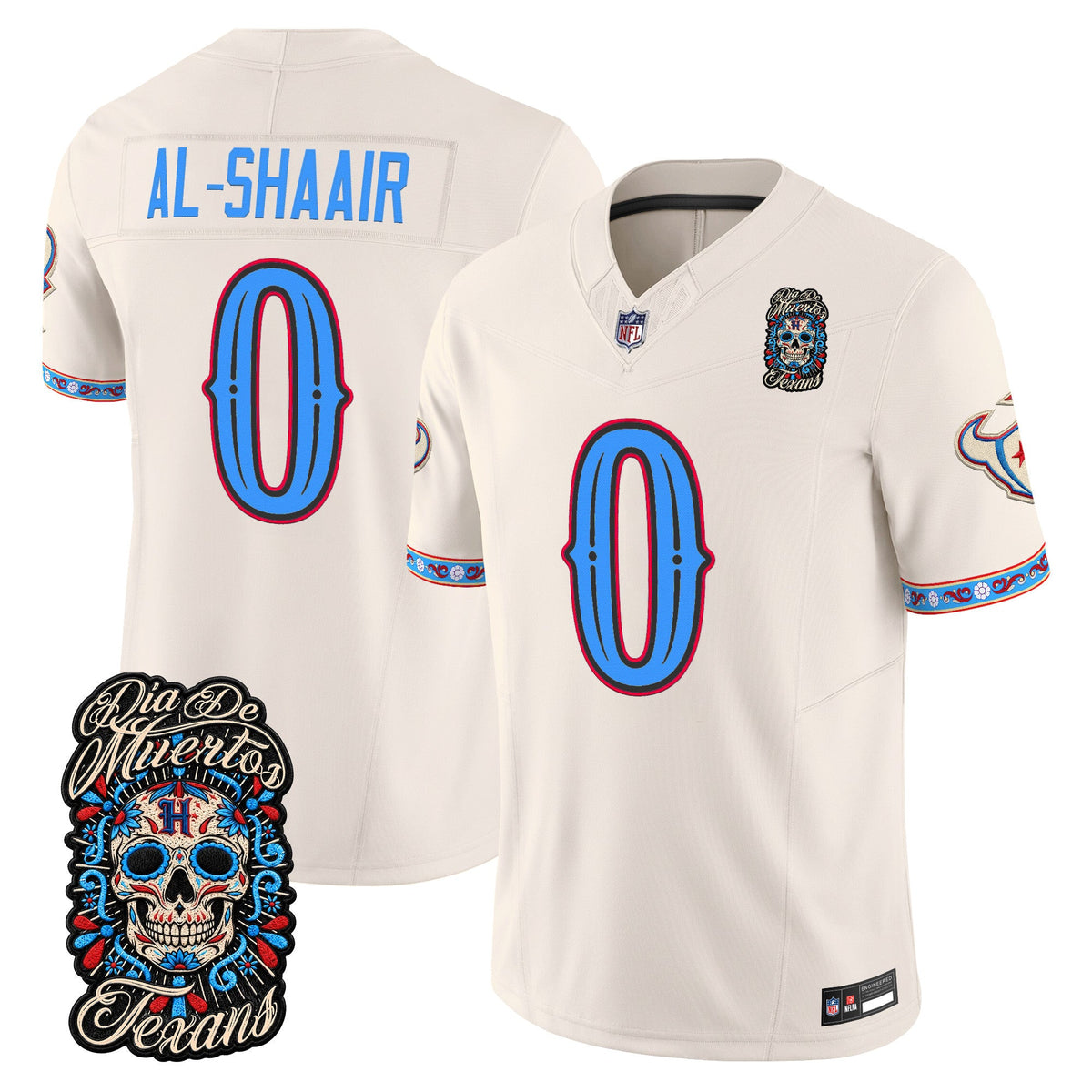 Men's Houston Texans Día de los Muertos Vapor Limited Jersey - All Stitched - Bone - Azeez Al-Shaair
