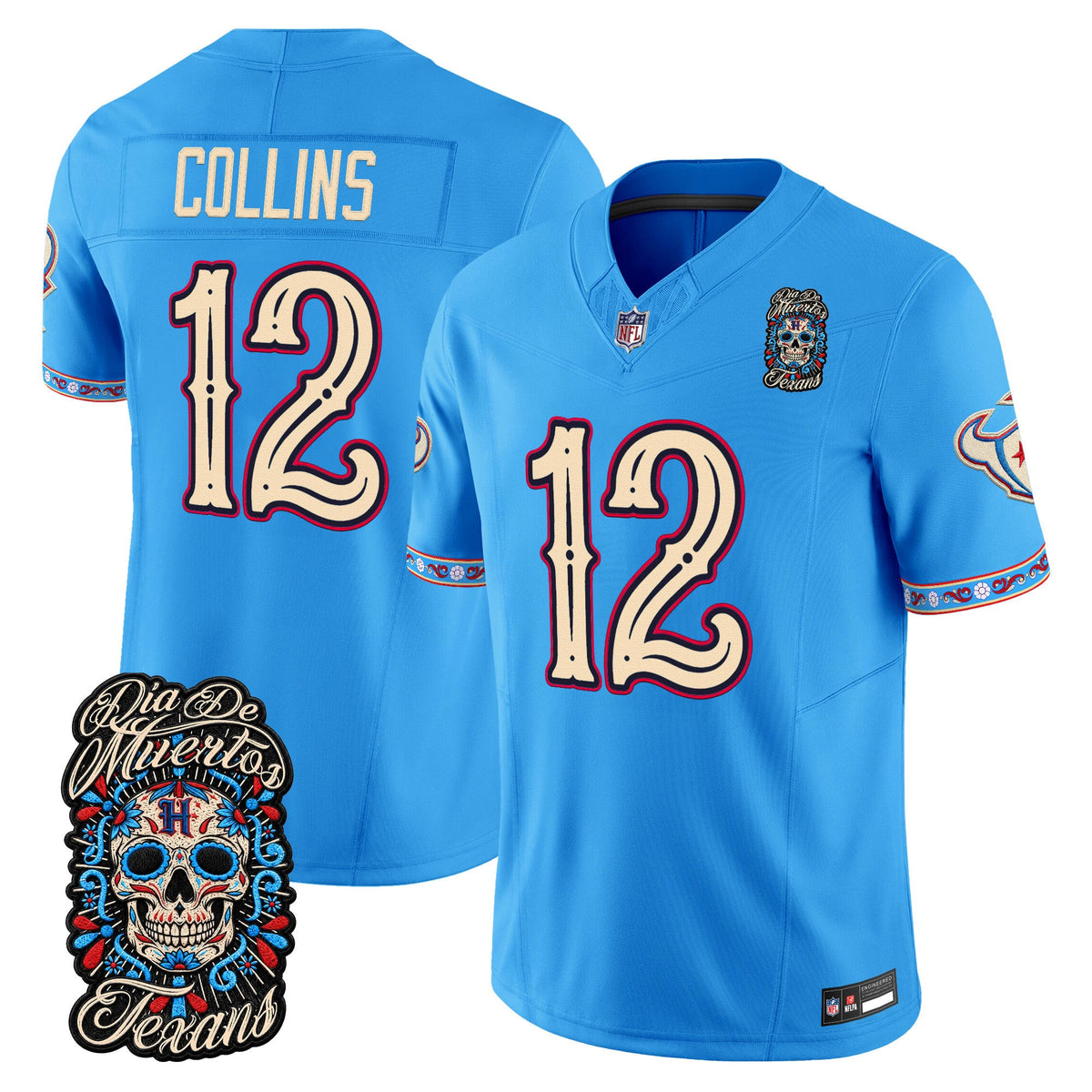 Men's Houston Texans Día de los Muertos Vapor Limited Jersey - All Stitched - Blue - Nico Collins