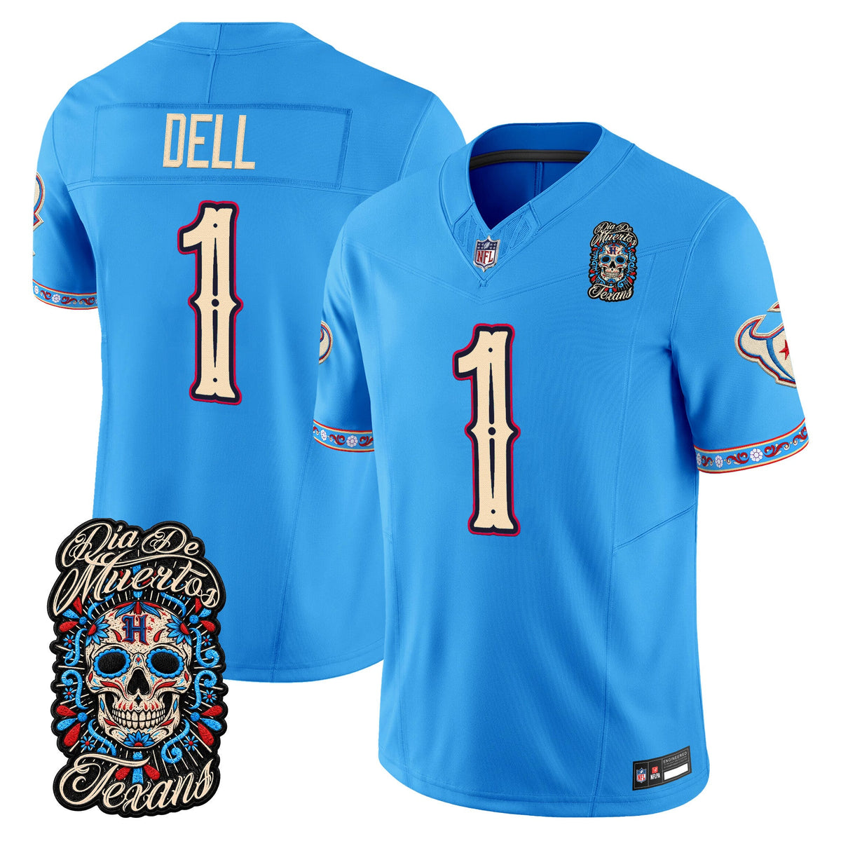 Men's Houston Texans Día de los Muertos Vapor Limited Jersey - All Stitched - Blue - Tank Dell