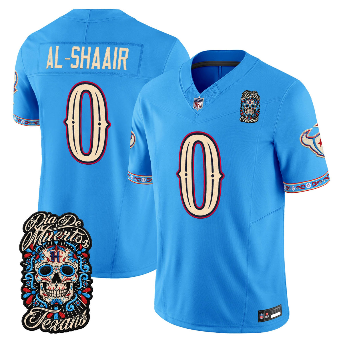 Men's Houston Texans Día de los Muertos Vapor Limited Jersey - All Stitched - Blue - Azeez Al-Shaair