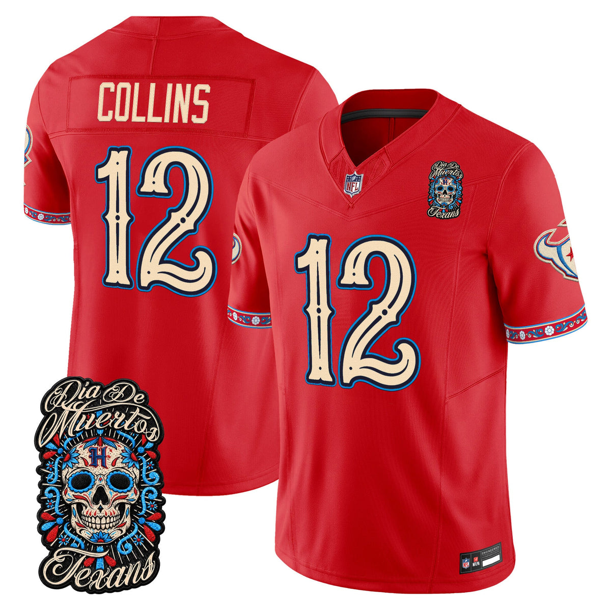Men's Houston Texans Día de los Muertos Vapor Limited Jersey - All Stitched - Red - Nico Collins