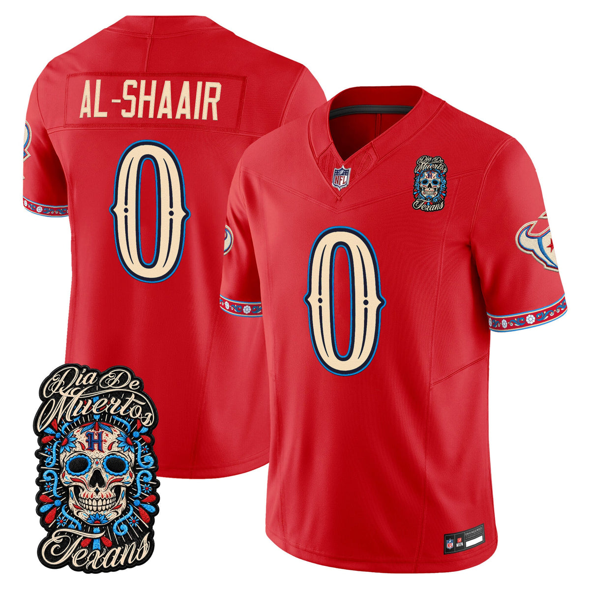 Men's Houston Texans Día de los Muertos Vapor Limited Jersey - All Stitched - Red - Azeez Al-Shaair