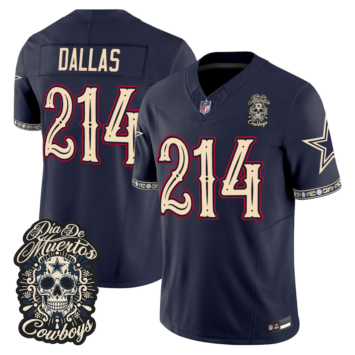 Men's Dallas Cowboys Día de los Muertos Vapor Limited Jersey - All Stitched - NAVY - DALLAS 214