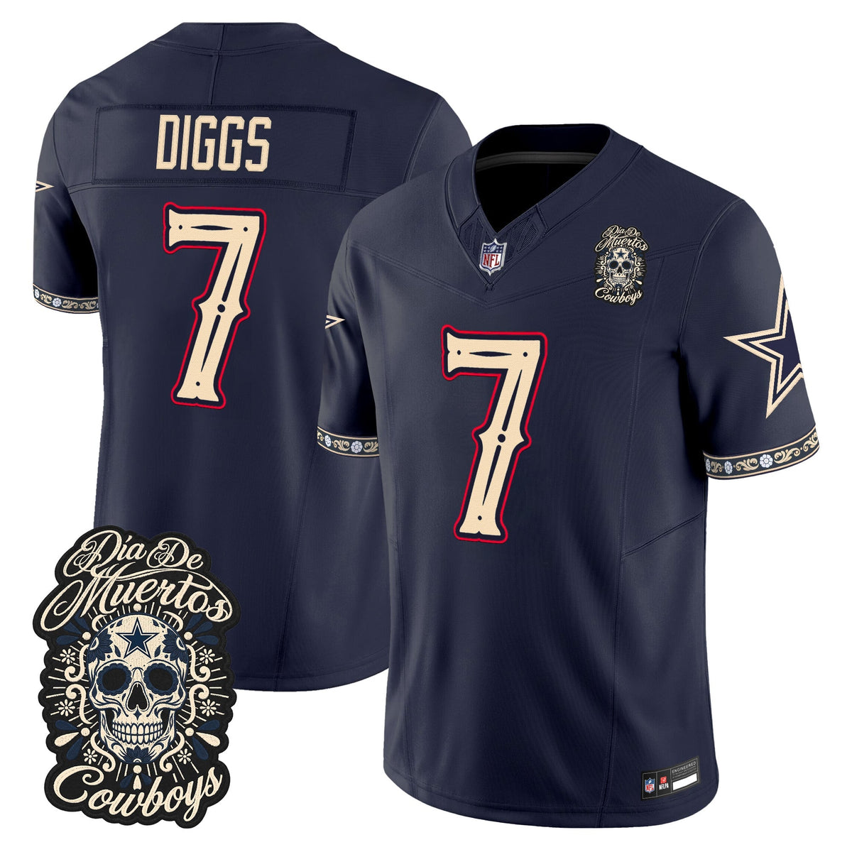 Men's Dallas Cowboys Día de los Muertos Vapor Limited Jersey - All Stitched - NAVY - TREVON DIGGS