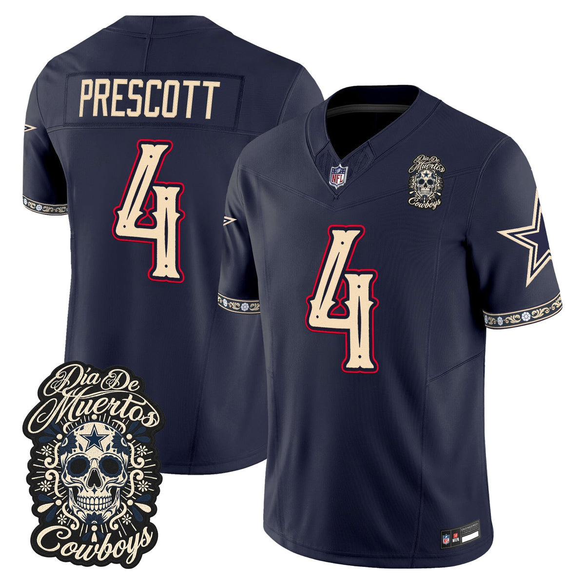Men's Dallas Cowboys Día de los Muertos Vapor Limited Jersey - All Stitched - NAVY - DAK PRESCOTT