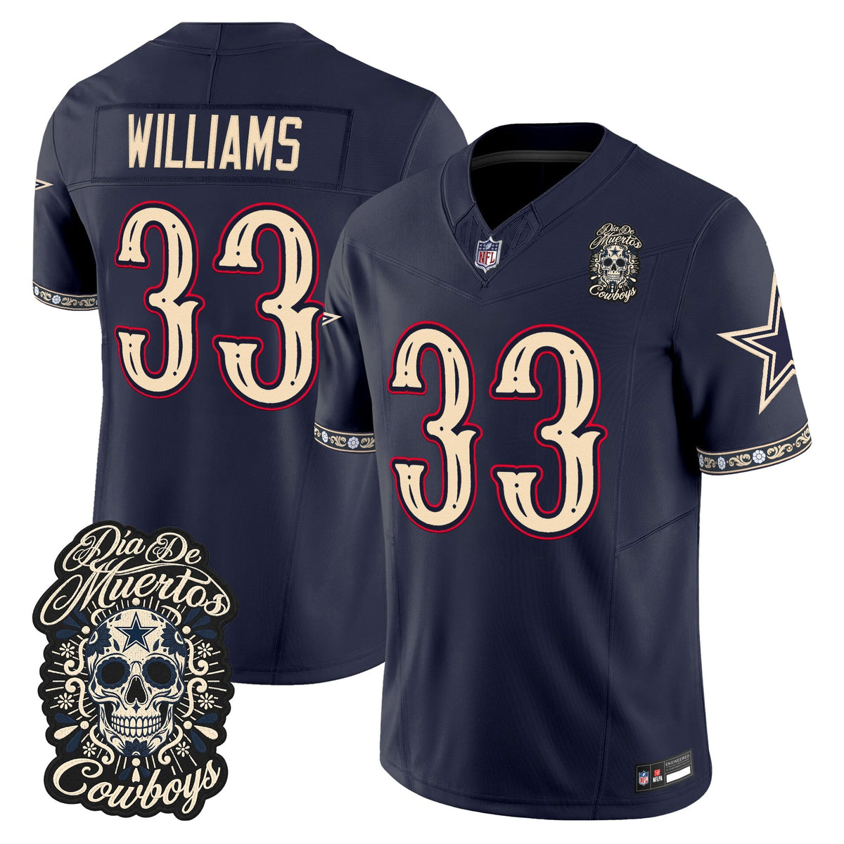 Men's Dallas Cowboys Día de los Muertos Vapor Limited Jersey - All Stitched - NAVY - JAVONTE WILLIAMS