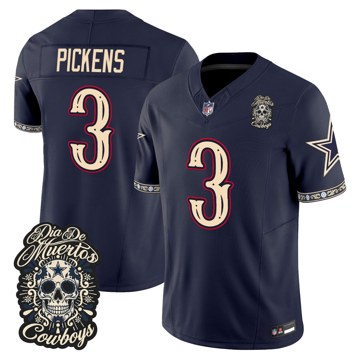 Men's Dallas Cowboys Día de los Muertos Vapor Limited Jersey - All Stitched - NAVY - GEORGE PICKENS