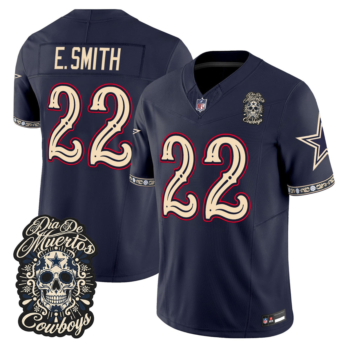Men's Dallas Cowboys Día de los Muertos Vapor Limited Jersey - All Stitched - NAVY - EMMITT SMITH