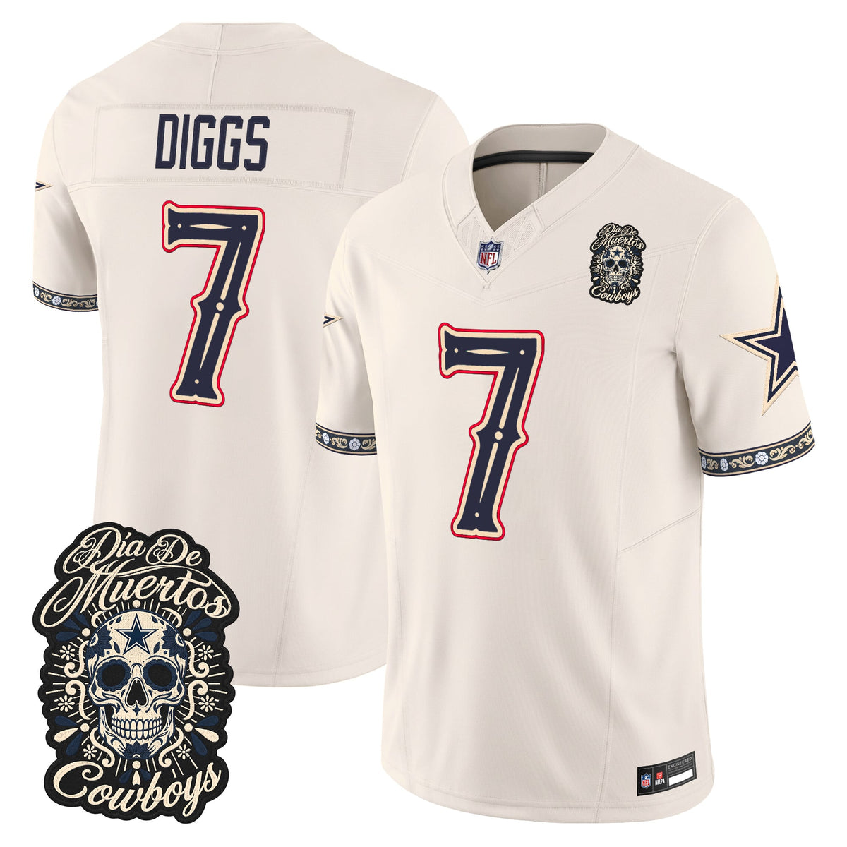 Men's Dallas Cowboys Día de los Muertos Vapor Limited Jersey - All Stitched - BONE - TREVON DIGGS