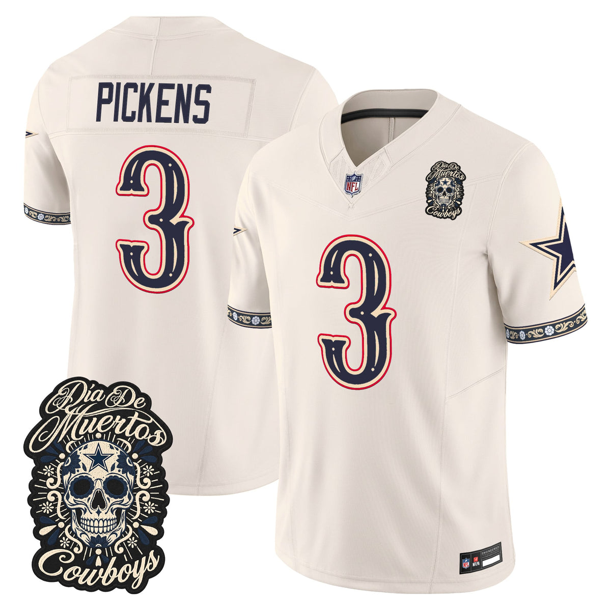 Men's Dallas Cowboys Día de los Muertos Vapor Limited Jersey - All Stitched - BONE - GEORGE PICKENS