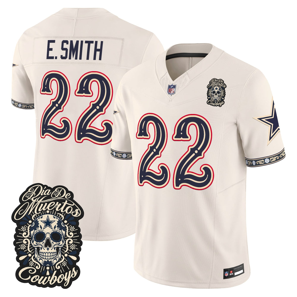 Men's Dallas Cowboys Día de los Muertos Vapor Limited Jersey - All Stitched - BONE - EMMITT SMITH