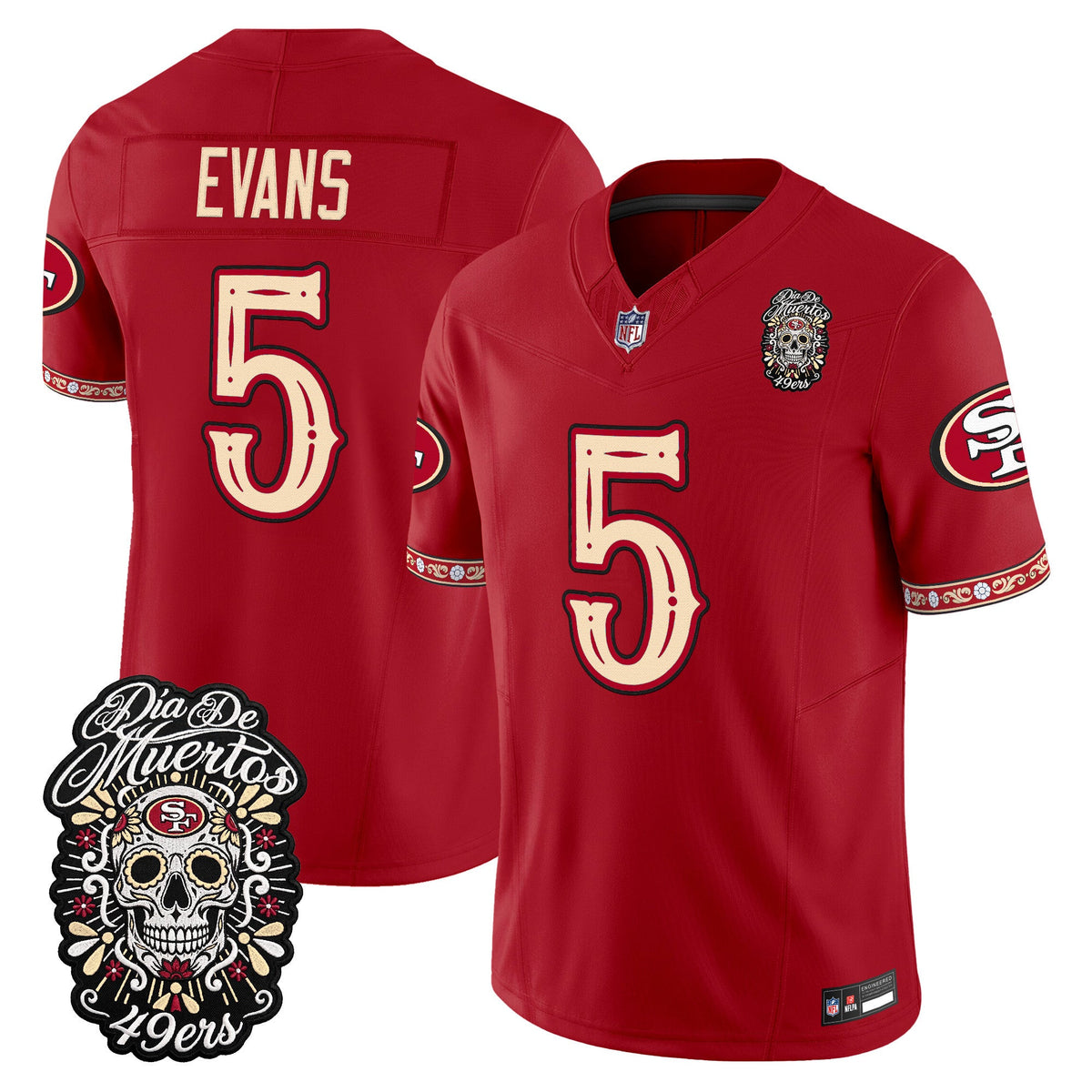 Men's San Francisco 49ers Día de los Muertos Vapor Limited Jersey - All Stitched - Scarlet - Mike Evans