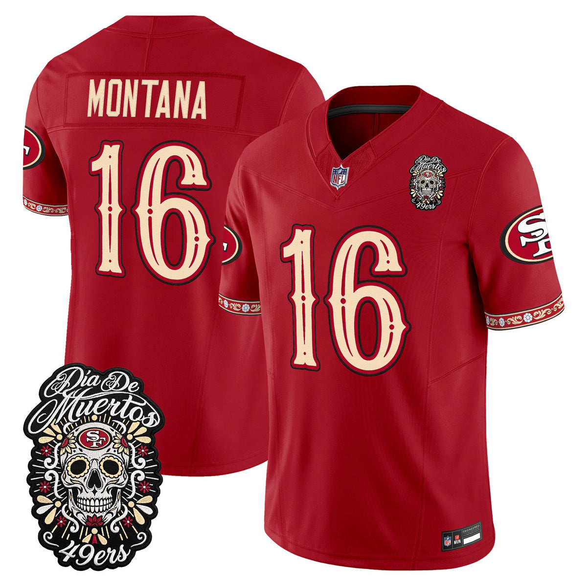 Men's San Francisco 49ers Día de los Muertos Vapor Limited Jersey - All Stitched - Scarlet - Joe Montana