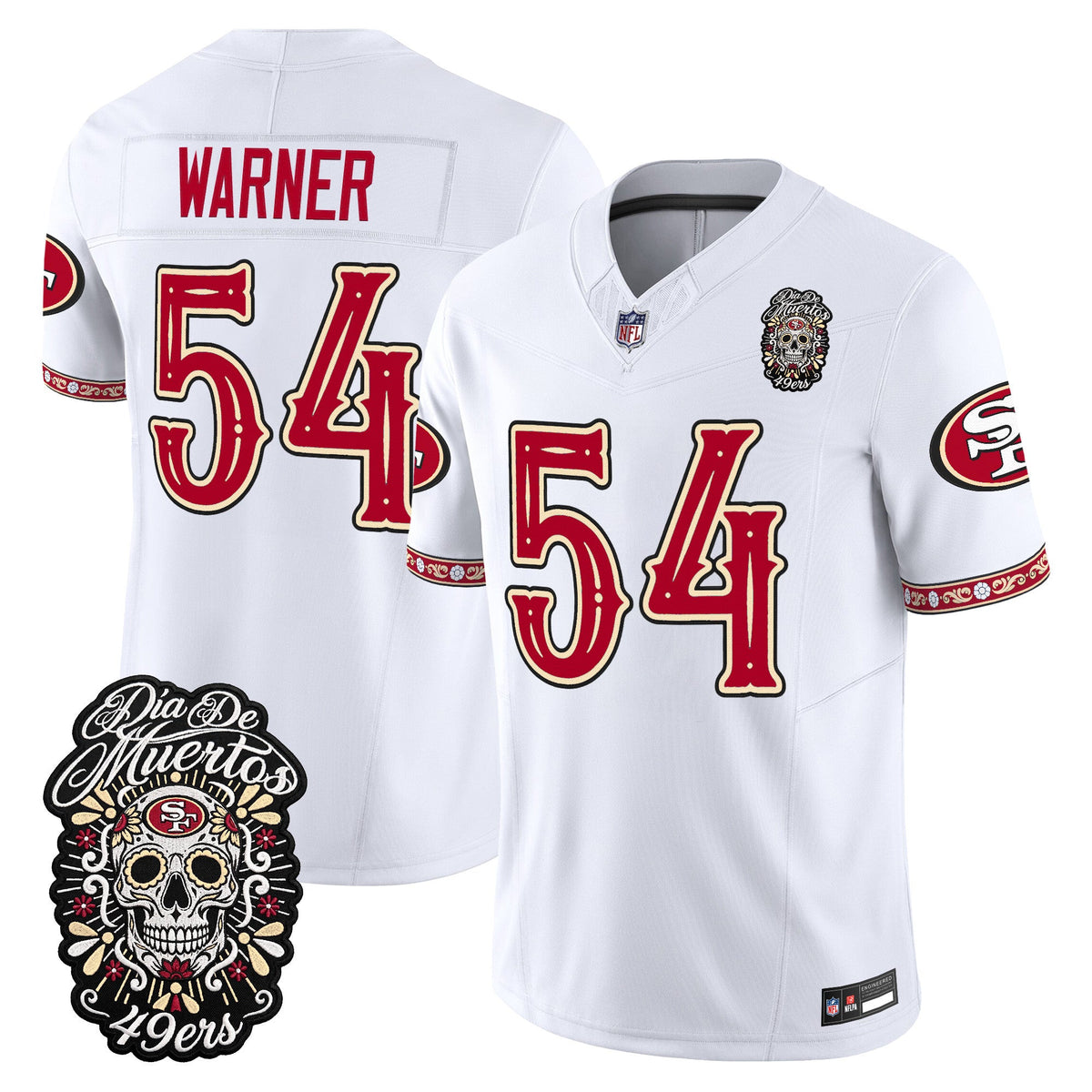 Men's San Francisco 49ers Día de los Muertos Vapor Limited Jersey - All Stitched - White - Fred Warner