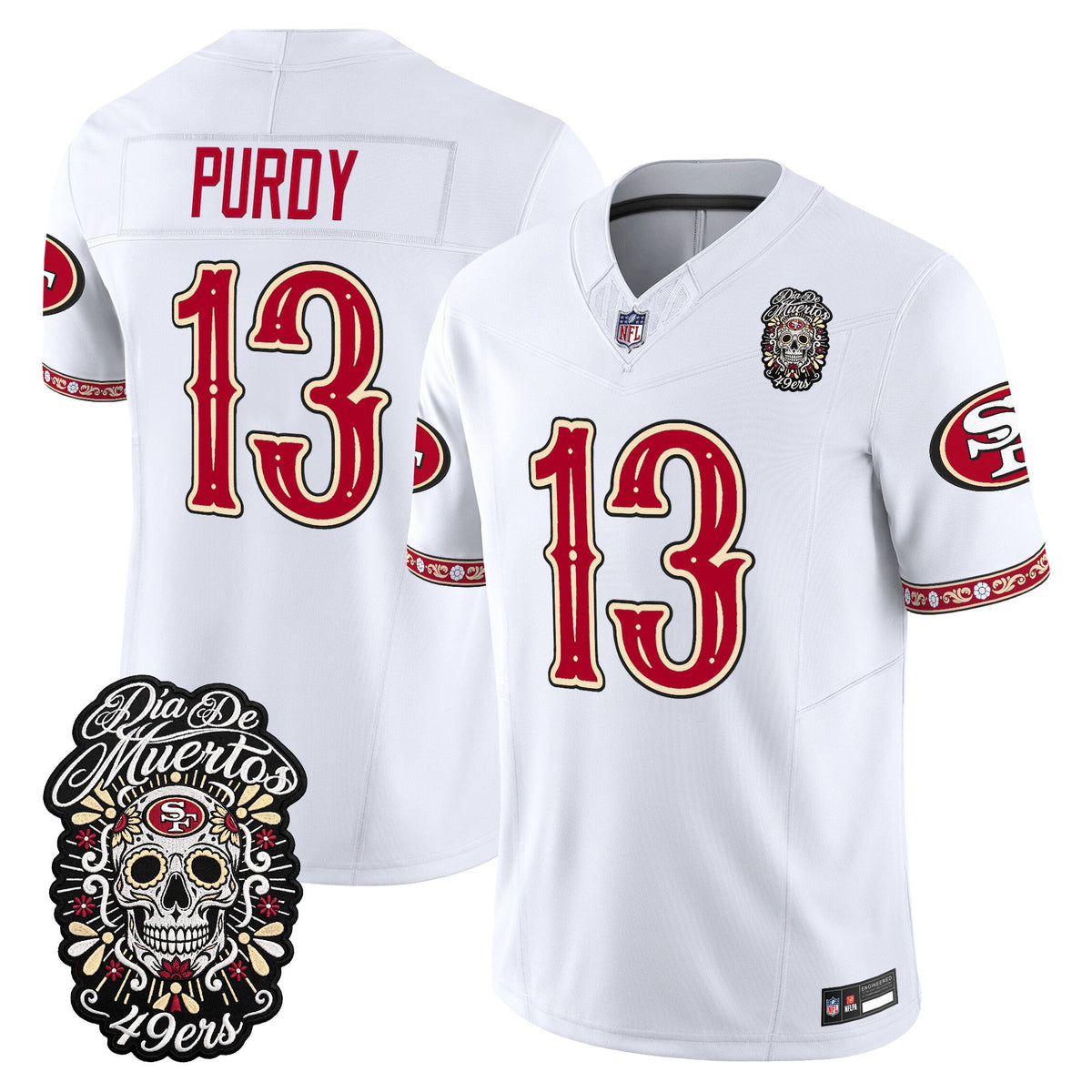 Men's San Francisco 49ers Día de los Muertos Vapor Limited Jersey - All Stitched - White - Brock Purdy