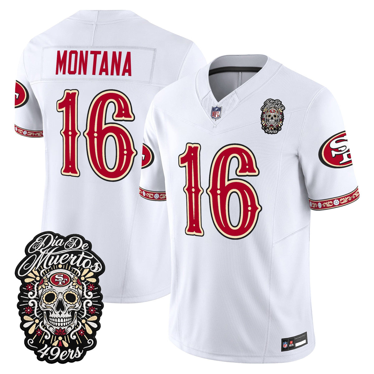 Men's San Francisco 49ers Día de los Muertos Vapor Limited Jersey - All Stitched - White - Joe Montana