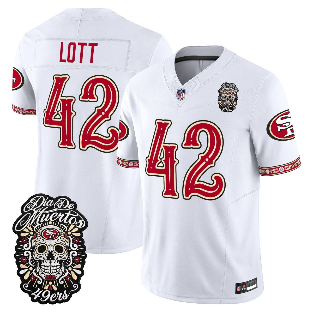 Men's San Francisco 49ers Día de los Muertos Vapor Limited Jersey - All Stitched - White - Ronnie Lott