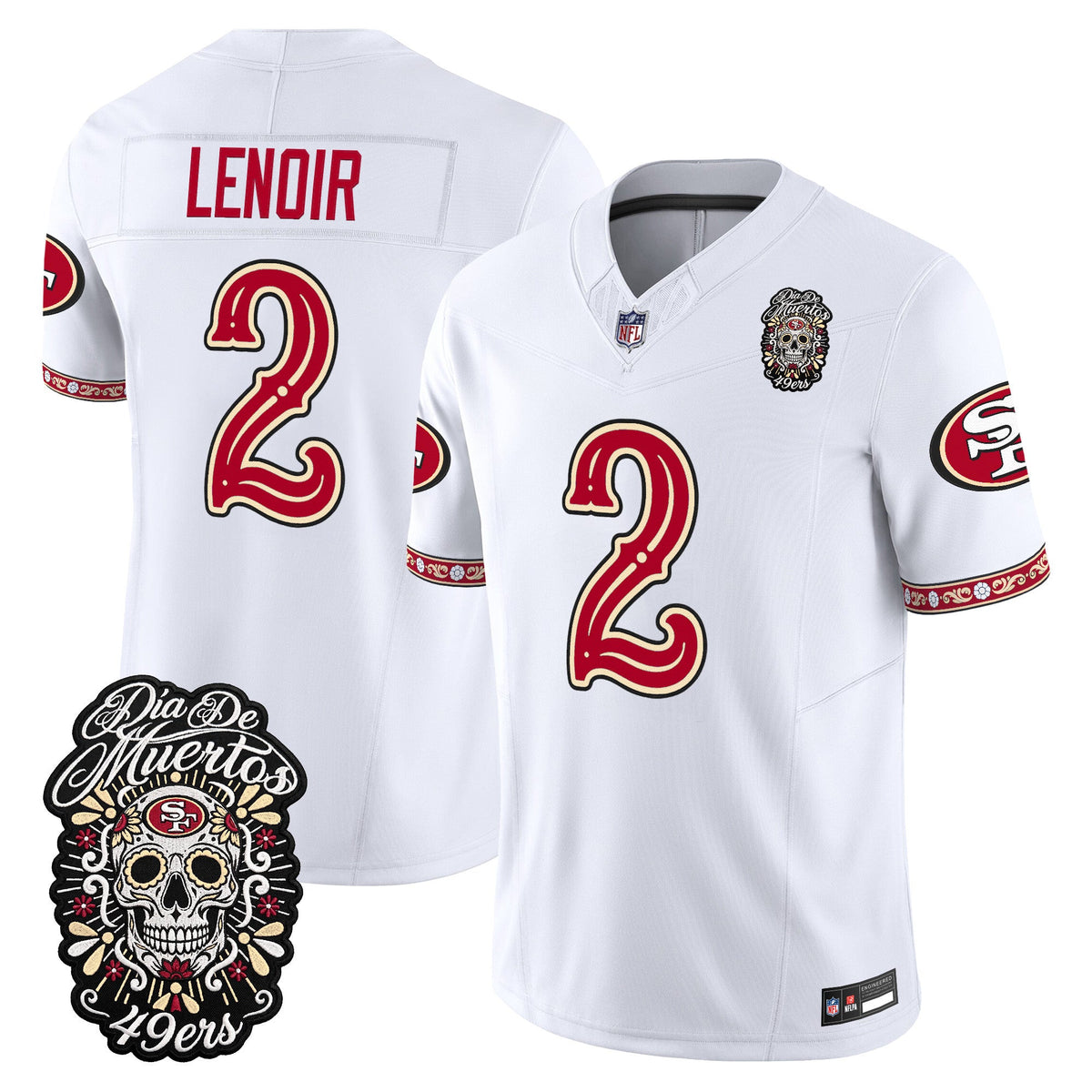 Men's San Francisco 49ers Día de los Muertos Vapor Limited Jersey - All Stitched - White - Deommodore Lenoir