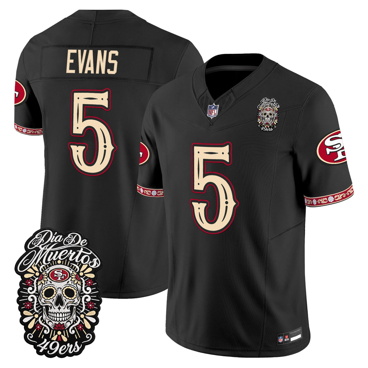 Men's San Francisco 49ers Día de los Muertos Vapor Limited Jersey - All Stitched - Black - Mike Evans