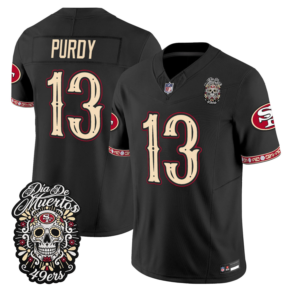 Men's San Francisco 49ers Día de los Muertos Vapor Limited Jersey - All Stitched - Black - Brock Purdy