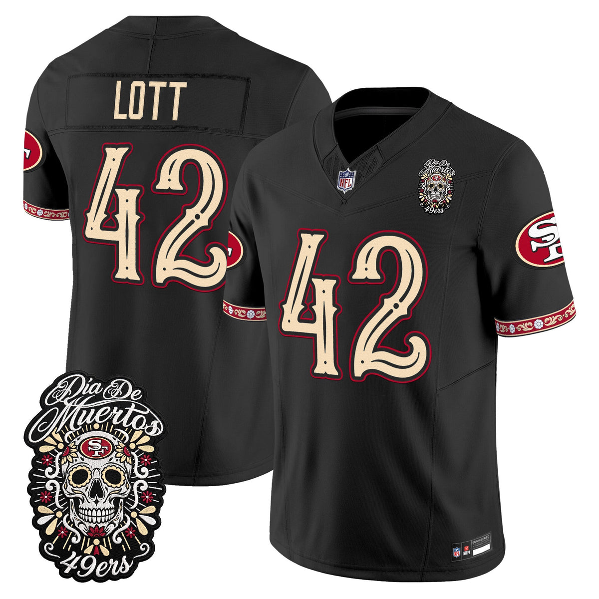 Men's San Francisco 49ers Día de los Muertos Vapor Limited Jersey - All Stitched - Black - Ronnie Lott