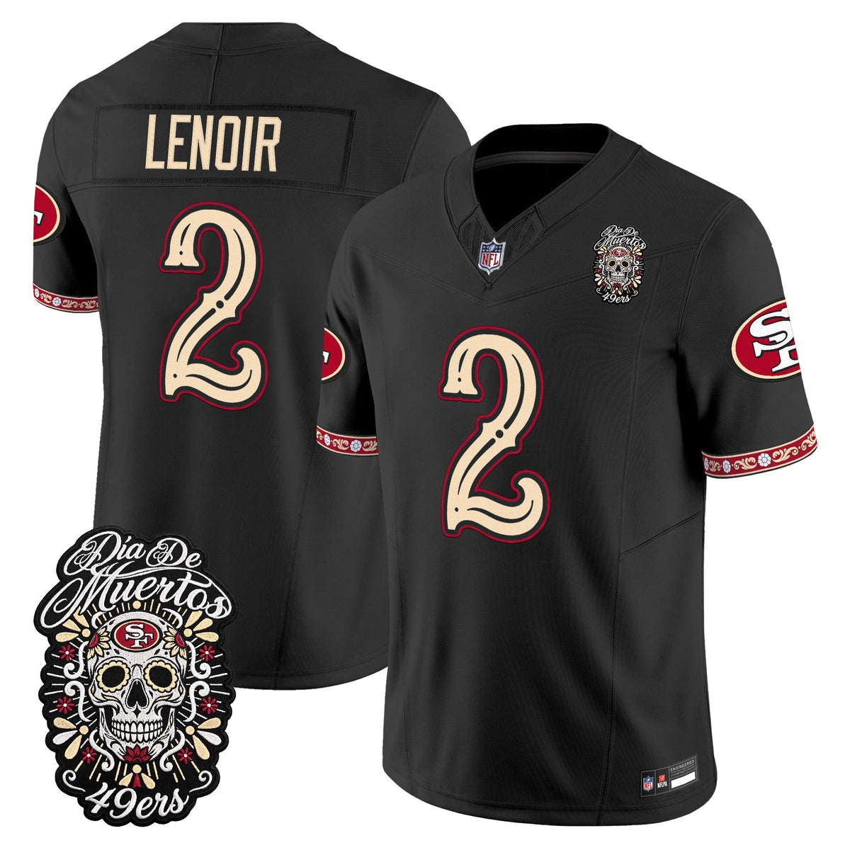 Men's San Francisco 49ers Día de los Muertos Vapor Limited Jersey - All Stitched - Black - Deommodore Lenoir