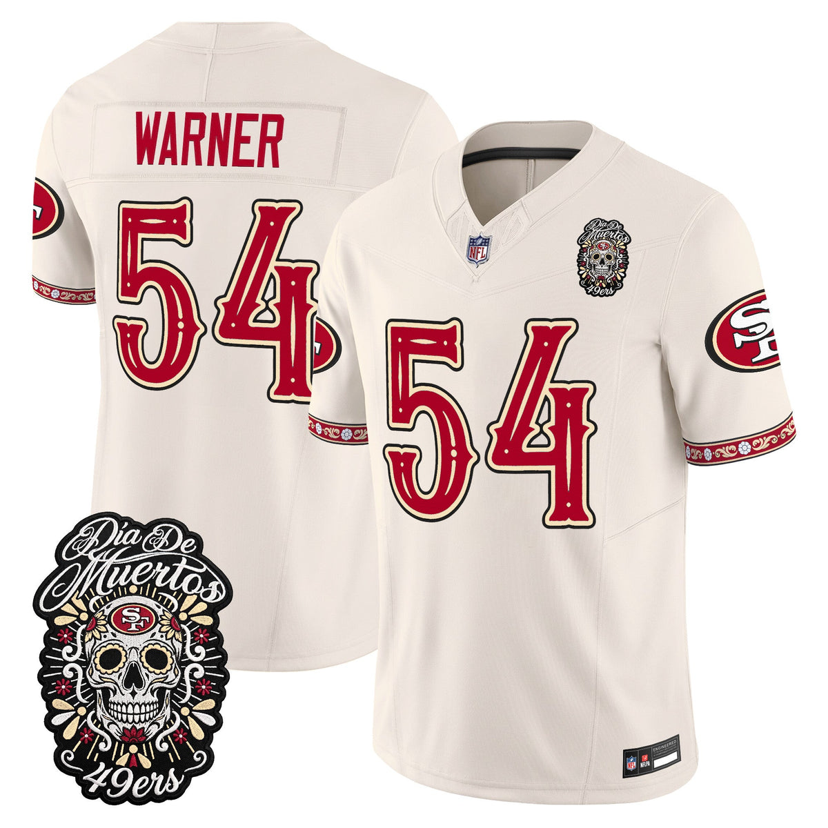 Men's San Francisco 49ers Día de los Muertos Vapor Limited Jersey - All Stitched - Bone - Fred Warner