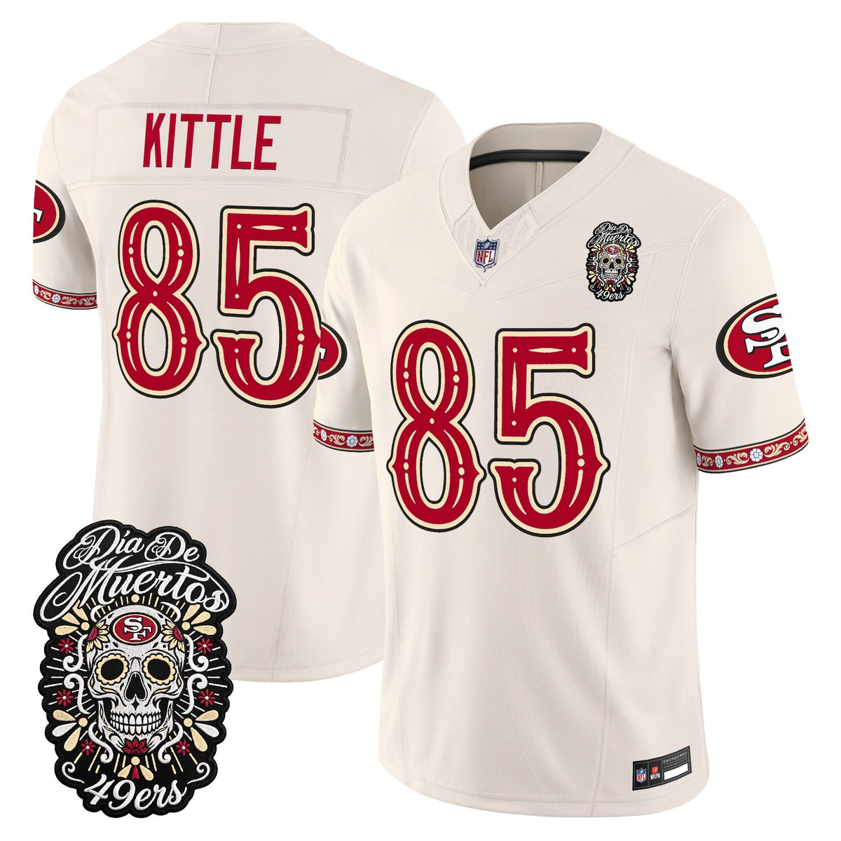 Men's San Francisco 49ers Día de los Muertos Vapor Limited Jersey - All Stitched - Bone - George Kittle