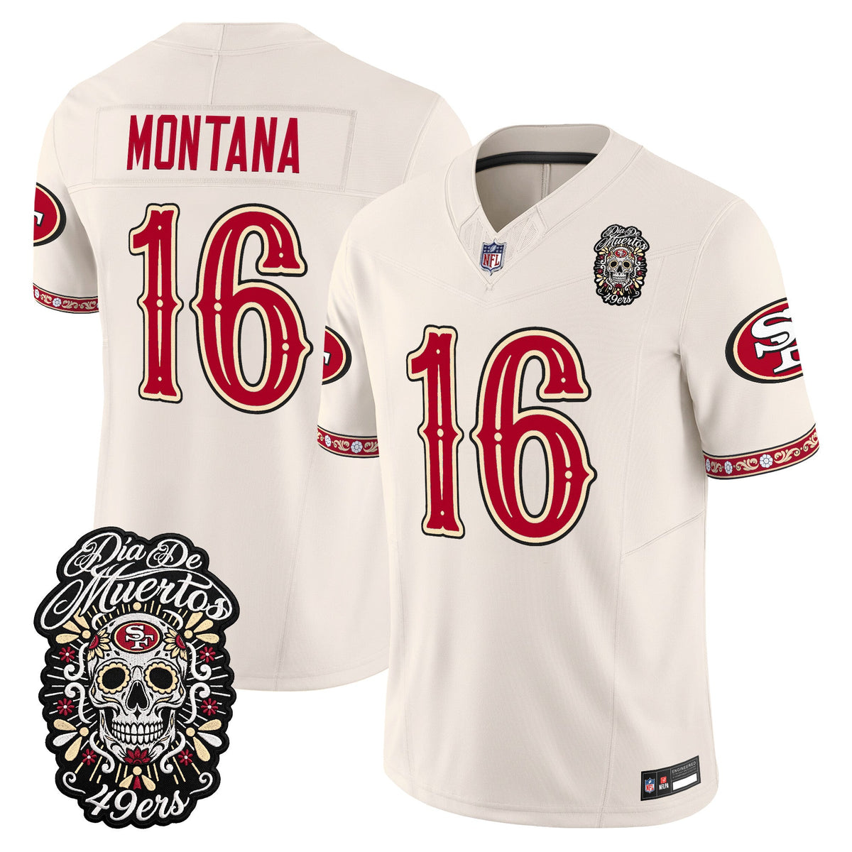 Men's San Francisco 49ers Día de los Muertos Vapor Limited Jersey - All Stitched - Bone - Joe Montana