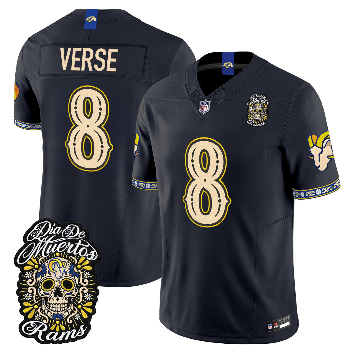 Men's Los Angeles Rams Día de los Muertos Vapor Limited Jersey - All Stitched - Dark Blue - Jared Verse