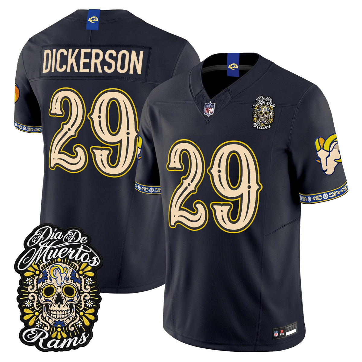 Men's Los Angeles Rams Día de los Muertos Vapor Limited Jersey - All Stitched - Dark Blue - Eric Dickerson