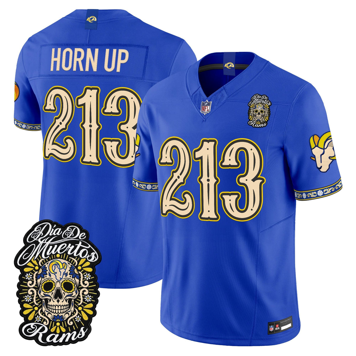 Men's Los Angeles Rams Día de los Muertos Vapor Limited Jersey - All Stitched - Royal - Horn Up 213