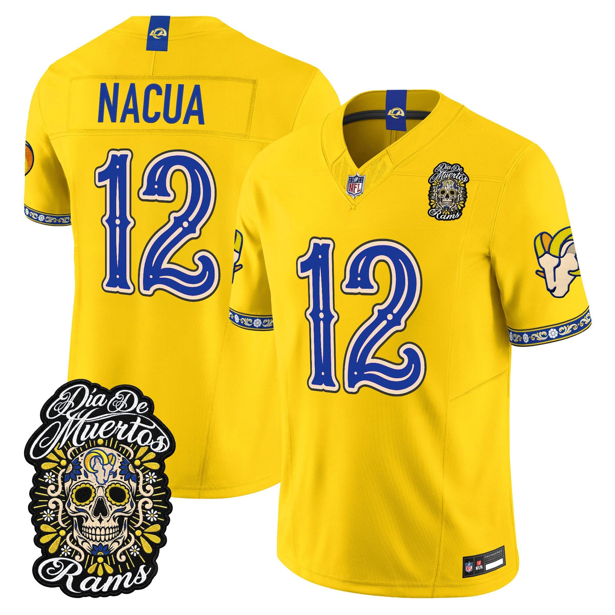 Men's Los Angeles Rams Día de los Muertos Vapor Limited Jersey - All Stitched - Gold - Puka Nacua