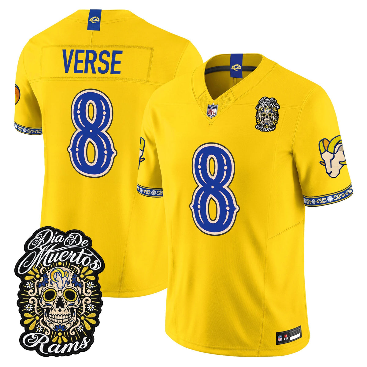 Men's Los Angeles Rams Día de los Muertos Vapor Limited Jersey - All Stitched - Gold - Jared Verse