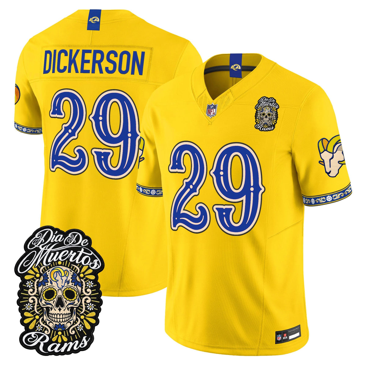 Men's Los Angeles Rams Día de los Muertos Vapor Limited Jersey - All Stitched - Gold - Eric Dickerson